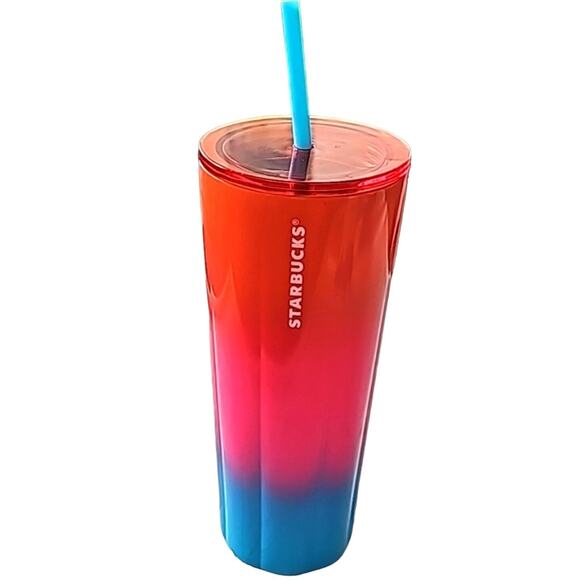 Starbucks Tumbler Puffy Gradient Ombre Orange Pink Blue 24 Oz. Cold Cup (NWT) - Picture 1 of 6